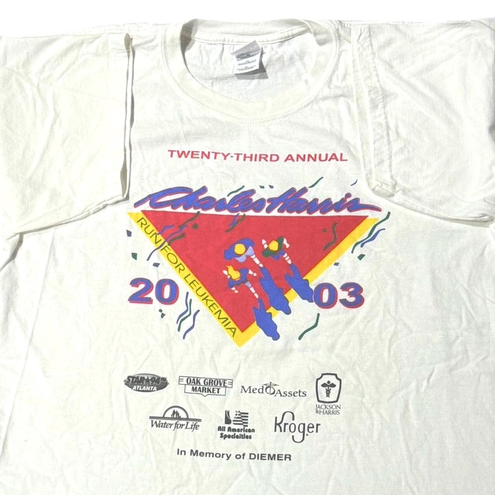 Y2k 2003 JAZZ COLORFUL RETRO CHARLES HARRIS RUN FOR LEUKEMIA TEE XL